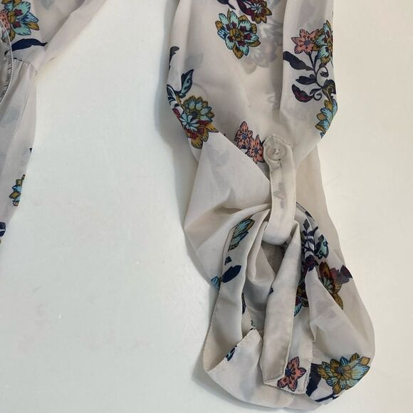 RED CAMEL XL Beautiful Side Slit Sheer Floral Shacket Blouse Rollup sleeve Top - Picture 6 of 11